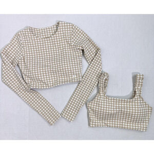 Astoria Activewear Set Womens Small Gingham Sports Bra Long Sleeve Crop Top Prep